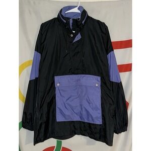 Vintage Asics Windbreaker Jacket XL Black Purple Packable 90s Running